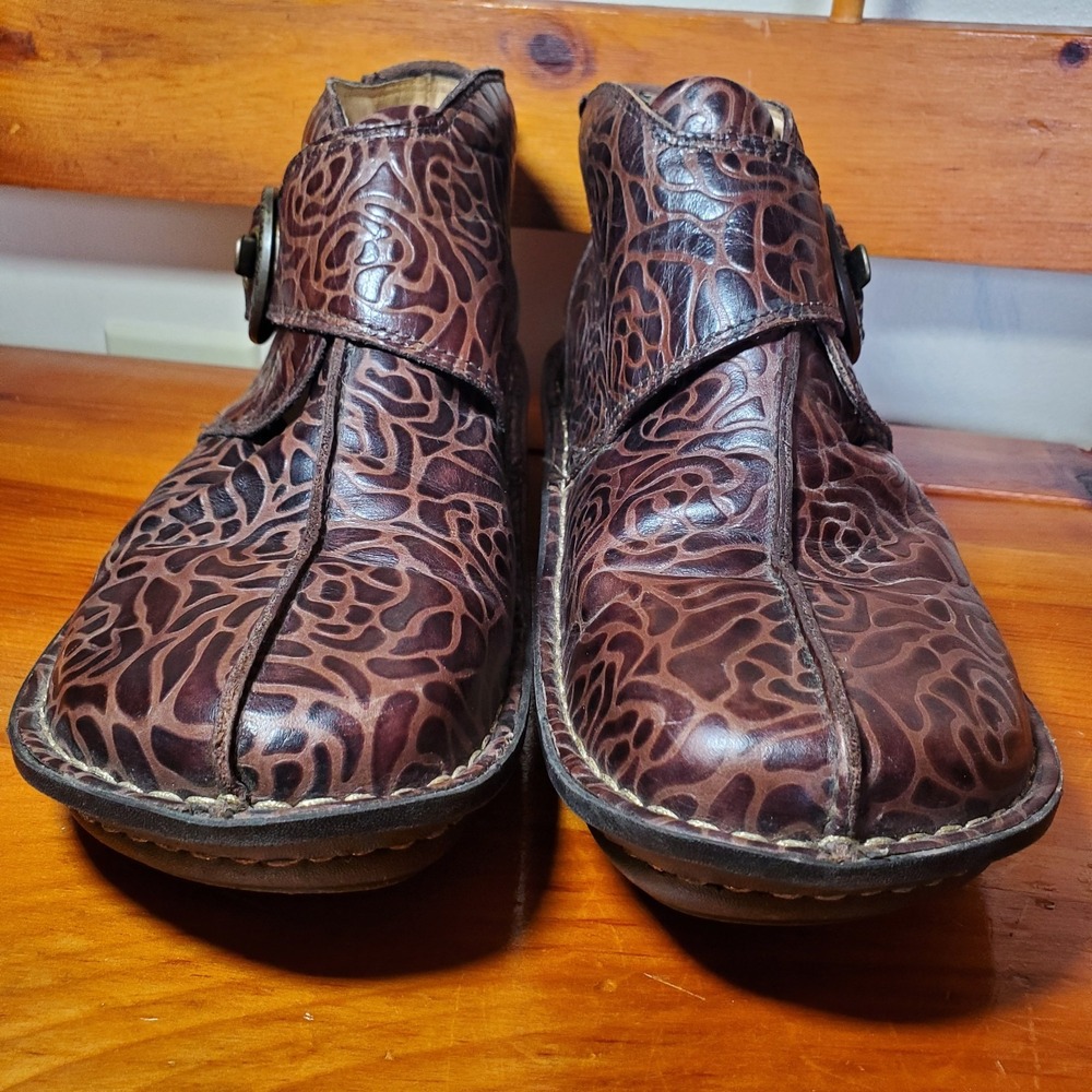 Alegria‎ Caiti Brown Embossed Leather Ankle Boot Bootie Blossom Size 37 US 6.5/7 - Picture 9 of 15